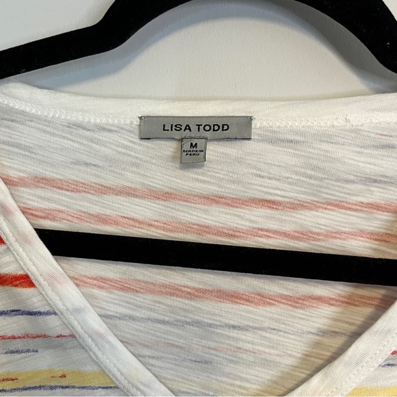 Lisa Todd Striped Tee Cinched Sleeves Cotton Sz M Shirt - Picture 3 of 8